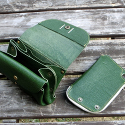 L字ファスナーのころころ財布（緑色）（コインケース取れます！） 4枚目の画像