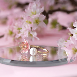 桜の花と淡水パール　リング 2枚目の画像