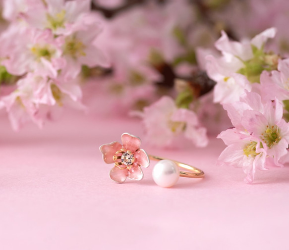 桜の花と淡水パール　リング 6枚目の画像