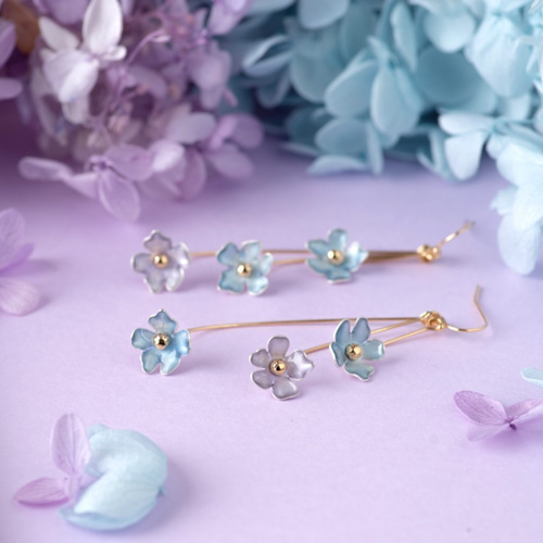 K14gf ゆれるスノーフラワー(紫陽花) 大ぶりピアス(イヤリング変更可