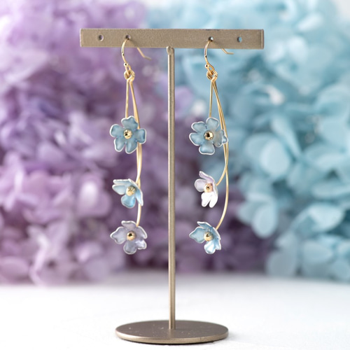 K14gf ゆれるスノーフラワー(紫陽花) 大ぶりピアス(イヤリング変更可