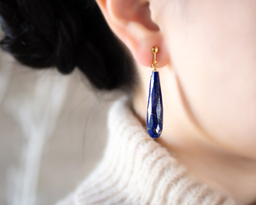 Creema限定【K14gf】ラピスラズリ ドロップピアス(イヤリング変更可