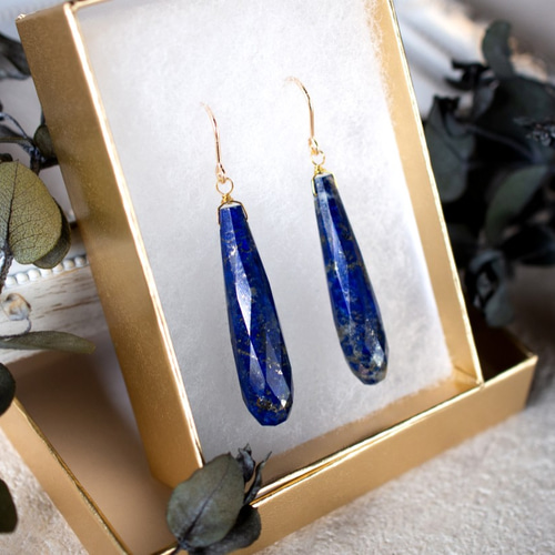 Creema限定【K14gf】ラピスラズリ ドロップピアス(イヤリング変更可
