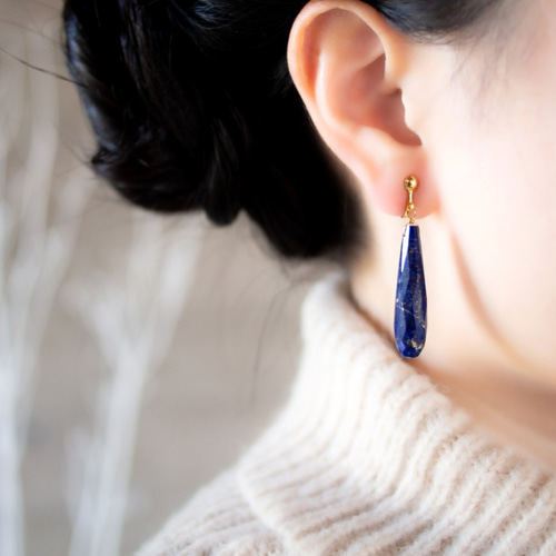 Creema限定【K14gf】ラピスラズリ ドロップピアス(イヤリング変更可