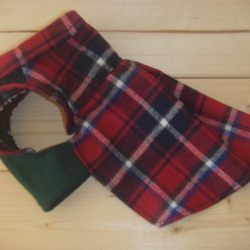 綿起毛のワンピ　赤系チェック　衿、パフ袖 3枚目の画像