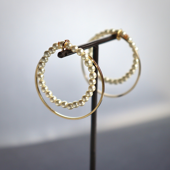 【14kgf】4way! Ear Cuff *華奢フープ+パールリング 2枚目の画像