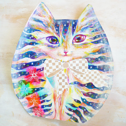 宇宙ネコトートバッグ☆レザーアート☆送料込 トートバッグ 陽月瞳 