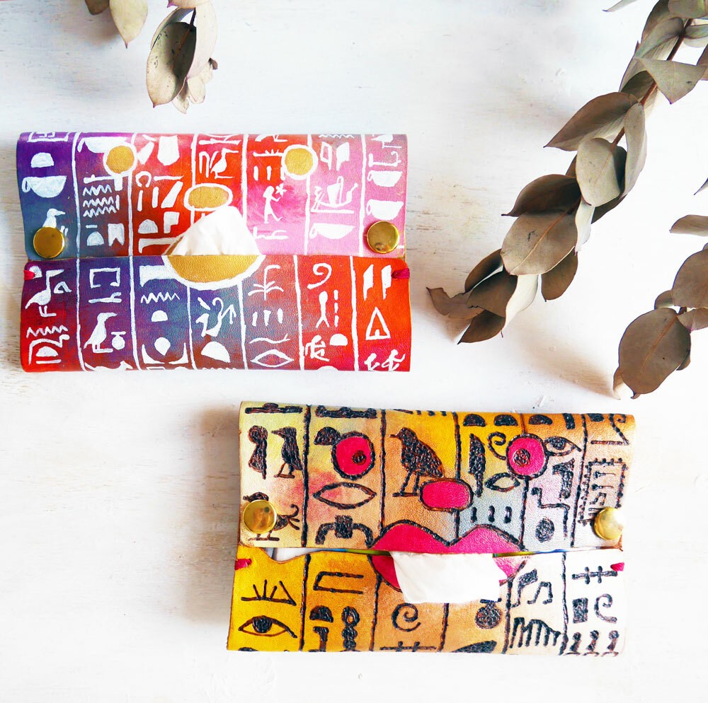 ヒエログリフポケットティッシュカバー★レザーアート陽月瞳★送料込