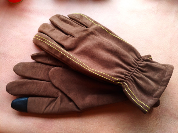 Leather cycle gloves ( brown ) 【スマホ対応】 2枚目の画像
