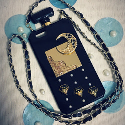 ゴールドパヒューム  黒ver iPhone6,6sケース ソフトケース レジン 香水 チェーン付き 1枚目の画像