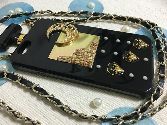 ゴールドパヒューム  黒ver iPhone6,6sケース ソフトケース レジン 香水 チェーン付き 2枚目の画像