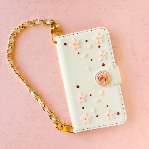 春限定！全機種対応オーダー制作スマホケース 桜咲く 白ver 手帳型