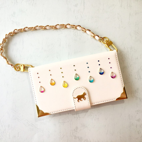 全機種対応オーダー制作スマホケース 七色の雨を行く チェーン付き