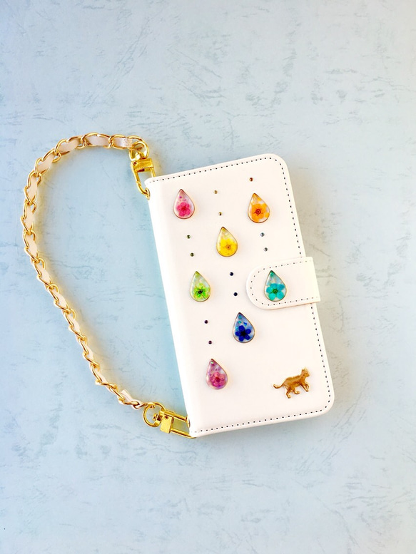全機種対応オーダー制作スマホケース 七色の雨を行く 押し花ver