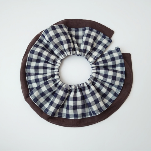 【送料無料】ふりふりつけ襟スタイ(ブラウンチェック) 送料無料】ふりふりつけ襟スタイ(ブラウンチェック) 送料無料】ふりふ