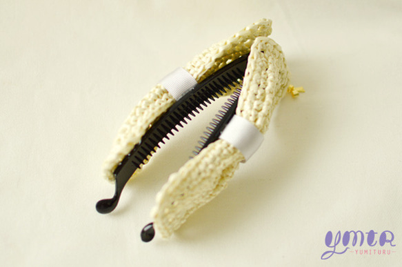 サマーリボンバナナクリップ(ホワイト×グレー) 4枚目の画像