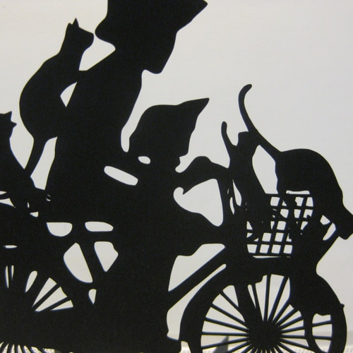 立つ切り絵 自転車で猫と引越し 切り絵 切り絵屋きりの介 通販