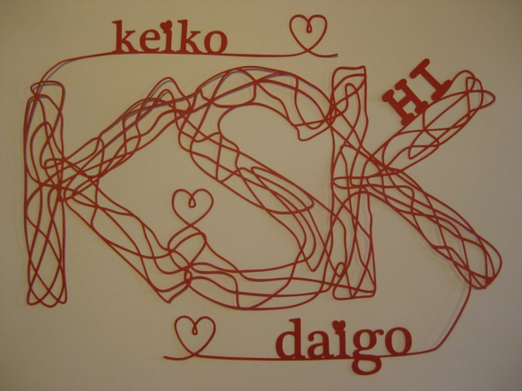 切り絵 ライン切り絵 二人の名前を「KSK」文字の赤い糸で 切り絵 ライン切り絵 二人の名前を「KSK」文字の赤い糸で