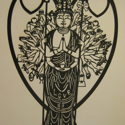 切り絵 LOVE 千手観音像 ハート光背 切り絵 切り絵屋きりの介