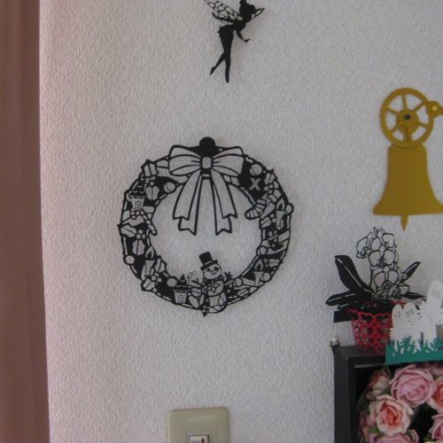 浮かし貼り切り絵 クリスマス リース 切り絵 切り絵屋きりの介