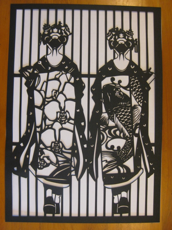 切り絵「舞子さん二人」 切り絵 舞妓さん二人後姿 切り絵 切り絵屋きりの介 通販 5168111