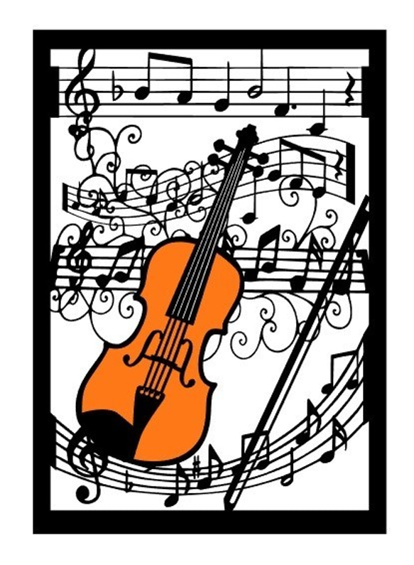 切り絵　音符に楽器：バイオリン　（他の楽器に変更も可能） 5枚目の画像
