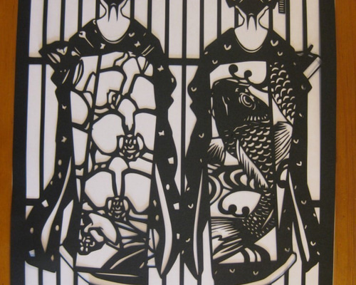切り絵「舞子さん二人」