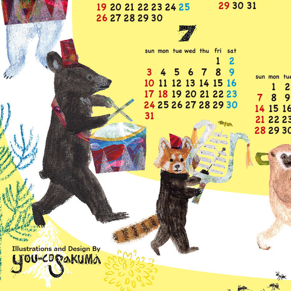 A3カレンダーポスター2022 動物マーチングバンド　レッサーパンダ　テナガザル　ミナミコアリクイ コアラ ミーアキャッ 4枚目の画像