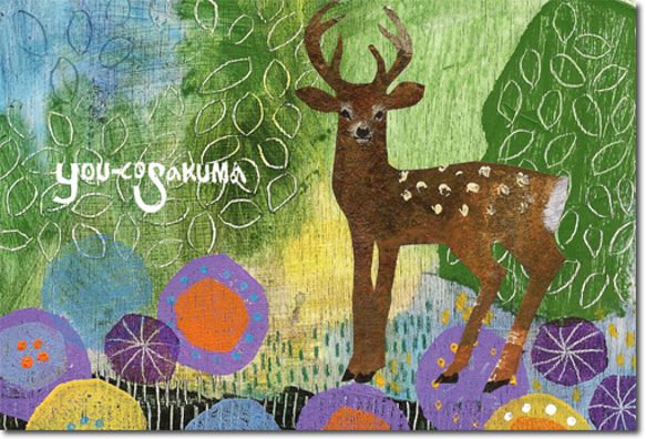 postcard１枚「花と牡鹿(部分)」PS040 1枚目の画像