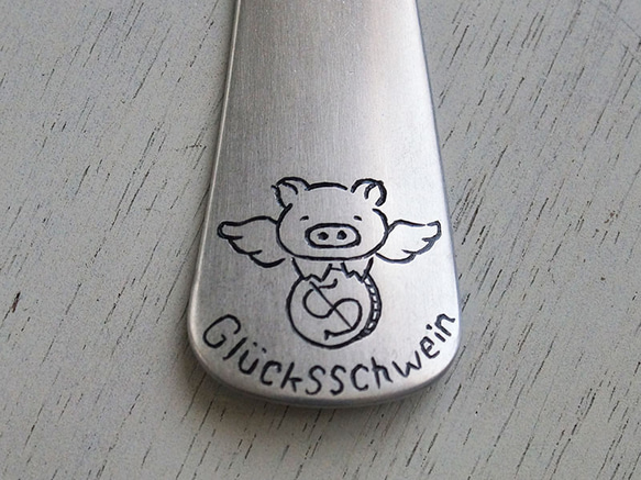 Glücksschwein Lucky Pig 幸せのブタ 靴ベラ アルミ製 2枚目の画像