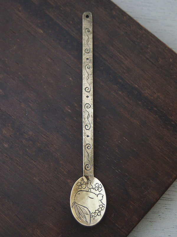 小鳥とカピ　カピバラの真鍮製スプーン