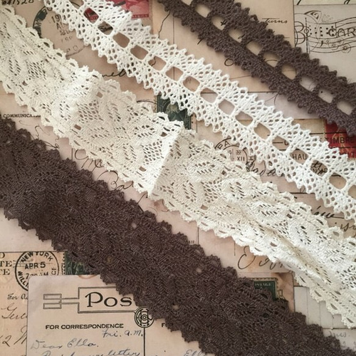 コットンレース ⑨ 2m×8種類 16m 綿レース オフホワイト 生成 ブラウン