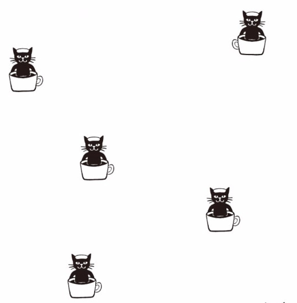 「カップ猫」切り絵　日本製オリジナルデザインフェイスタオル 2枚目の画像