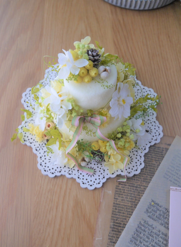 「Creema限定」プリザーブドフラワーデコレーションケーキ　レモンハーブ　 6枚目の画像