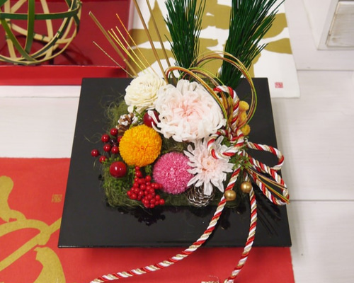 お正月2015 プリザーブドフラワーアレンジメント 四角 アート