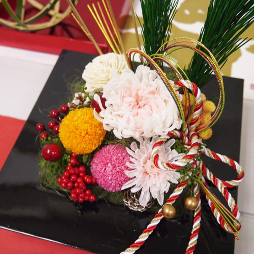 お正月2015 プリザーブドフラワーアレンジメント 四角 アートフラワー