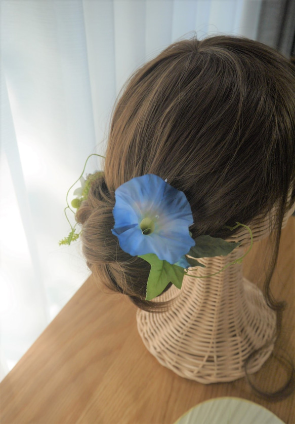 「夏の新作」「Creema限定」アーティフィシャルフラワー　髪飾り「朝顔と」浴衣に♪ 6枚目の画像