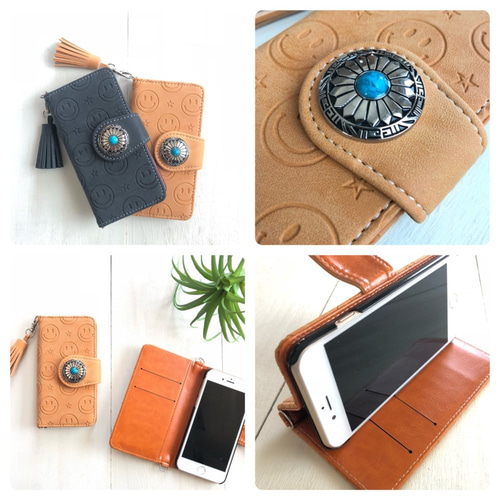 iPhone - ちょこさん専用 Bigコンチョ☆ニコちゃん型押し 手帳型 スマホケース アイホン
