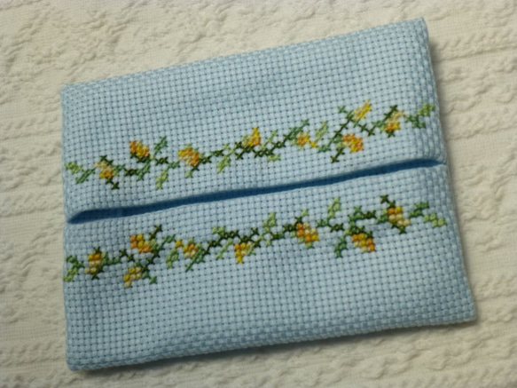 お花の刺繍　ティッシュケース黄　SS-3 2枚目の画像