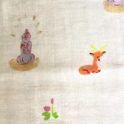 大判ガーゼハンカチ『蓮と鹿と大仏と』 foo stitch×CYILABO オリジナル布　鹿柄 3枚目の画像