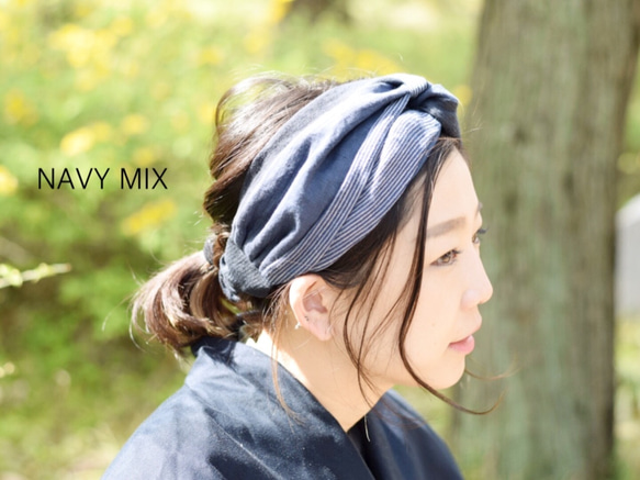 再販＊リネン　ボリュームクロスヘアバンド  ＊NATURAL MIX＊ 6枚目の画像