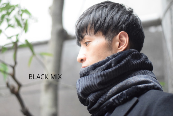 ＊上質素材＊パッチワーク×ロングファー　ネックウォーマー　＊BLACK MIX＊ 1枚目の画像