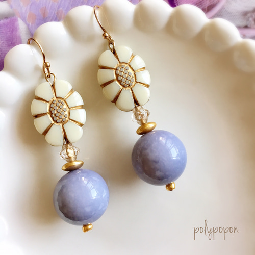 パープルのカボションの3way大ぶりピアス☻ （ショッピングゴー  