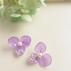 紫陽花と露 イヤリングorピアス 江戸紫色 5枚目の画像
