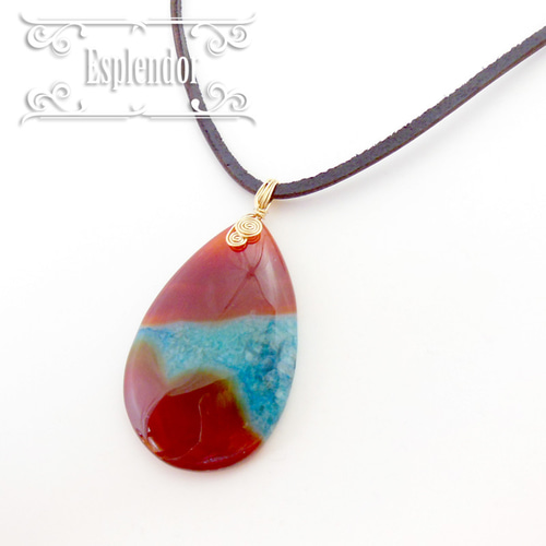割引購入 Beautiful agate] ブルー&ブラウンアゲート・本皮紐ペンダントC オニキス