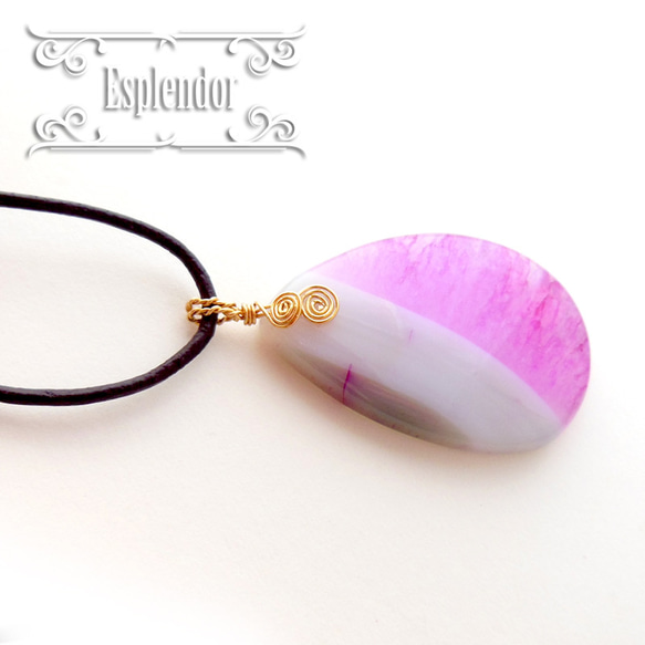 [Beautiful agate] ピンク＆ホワイト アゲート・本皮紐ペンダントX 3枚目の画像