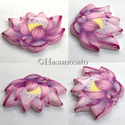 <再販> ピンクの蓮 の 帯留め/ブローチ  【陶器風 石塑粘土アクセサリー】ロータス Lotus 3枚目の画像