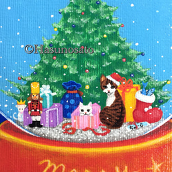 『クリスマスのスノードーム』の原画　POSCAで描いた絵画【送料無料】クリスマス 猫 3枚目の画像