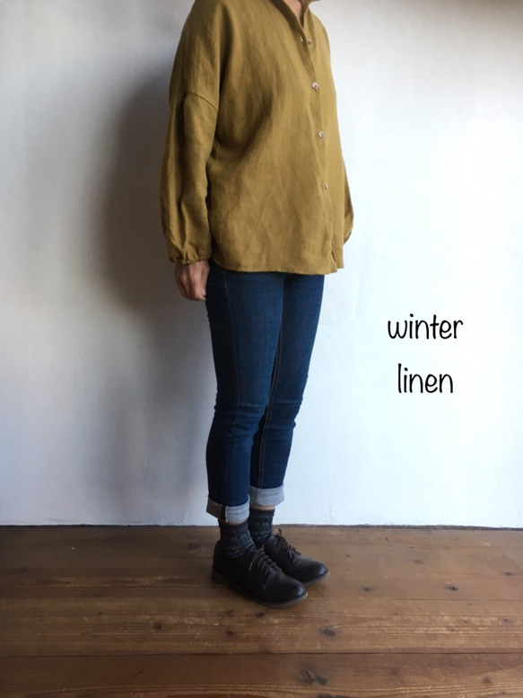 winter linenシリーズ☆受注製作　まあるいフォルムのスタンドカラーシャツ 1枚目の画像