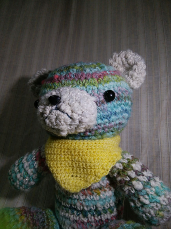 手紡ぎ手編み　編みぐるみ『やんちゃクマのボブくん』 7枚目の画像